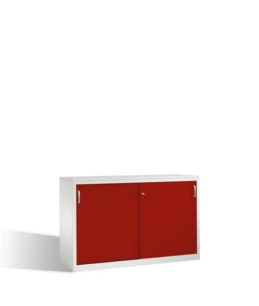 C+P Sideboard mit Schiebetüren Acurado, H1000xB1600xT500mm, Farbe: Lichtgrau / Rubinrot, Bügelgriff, 2156-00 S10049