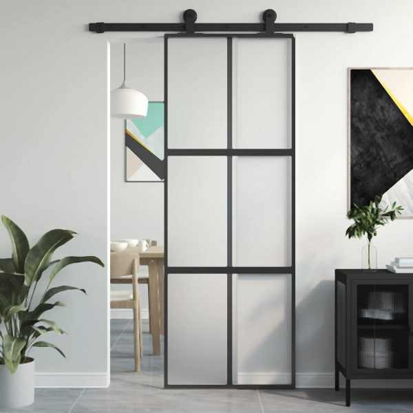 vidaXL Schiebetür Schwarz 76x205 cm Hartglas und Aluminium, 155207