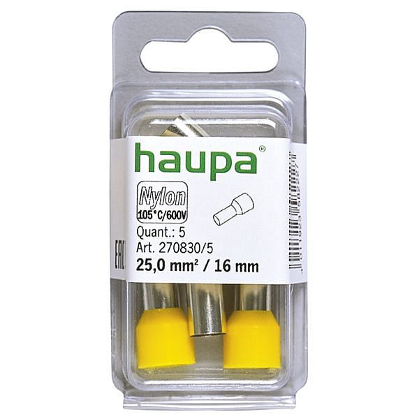 Haupa isolierte Aderendhülse 25 mm²/16 mm gelb, VE: 5 Stück, 270830/5