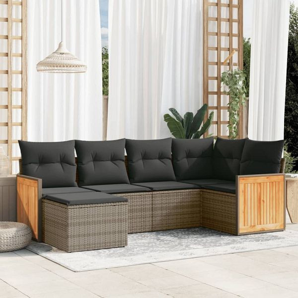 vidaXL 6-teilig Garten-Sofagarnitur mit Kissen Grau Poly Rattan, 3227859