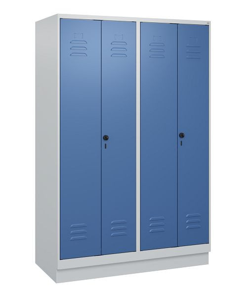 C+P Umkleidespind Classic PLUS, Doppel-Spind, Sockel, 4 Abteile, 1800x1200x500mm, 7035/5023, Drehriegel, 0800227-40P S10005