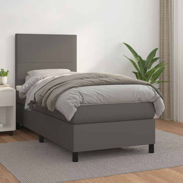 vidaXL Boxspringbett mit Matratze Grau 90x190 cm Kunstleder, 3142699