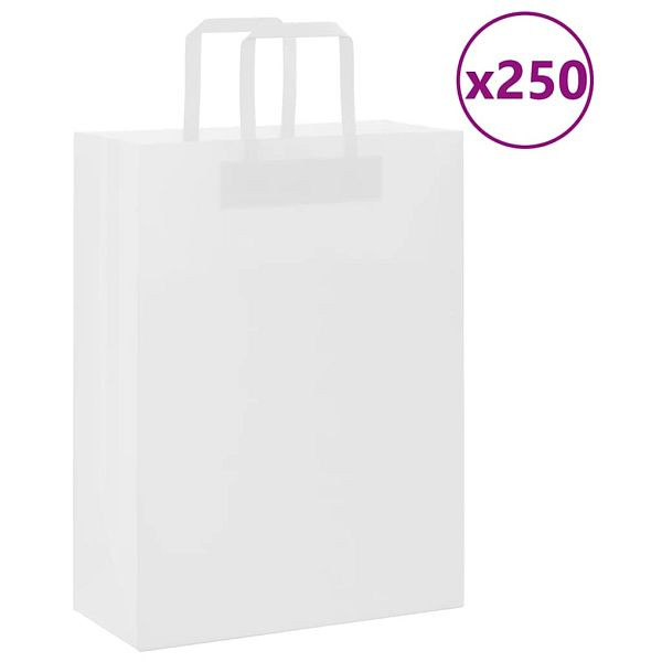 vidaXL Papiertragetaschen 250 Stk. mit Henkeln Weiß 26x12x35 cm, 4101842