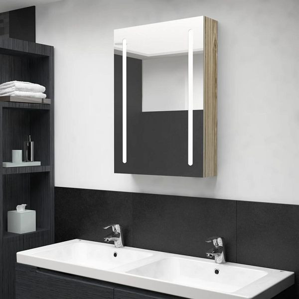 vidaXL LED-Bad-Spiegelschrank Eichenoptik 50x13x70 cm, 326499