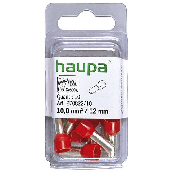 Haupa isolierte Aderendhülse 10 mm²/12 mm rot, VE: 10 Stück, 270822/10