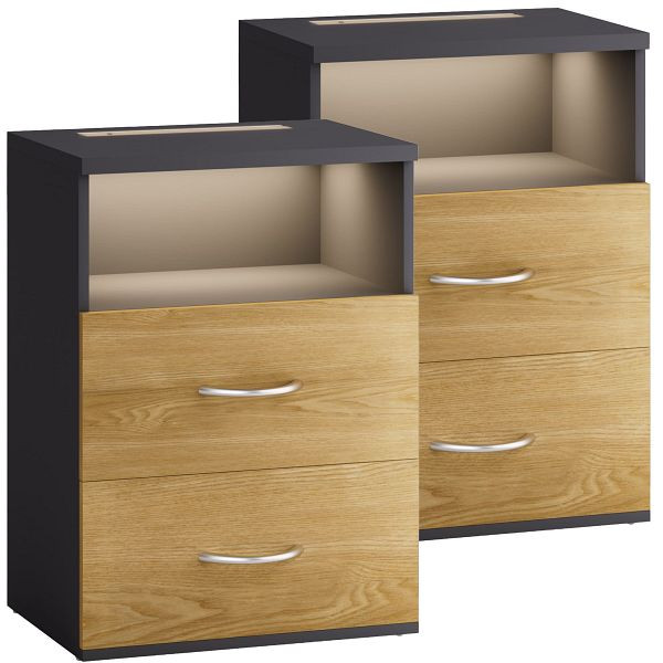 casaria Nachttisch Jamie 2er-Set Holz/Grau 55x40x28cm, 109677
