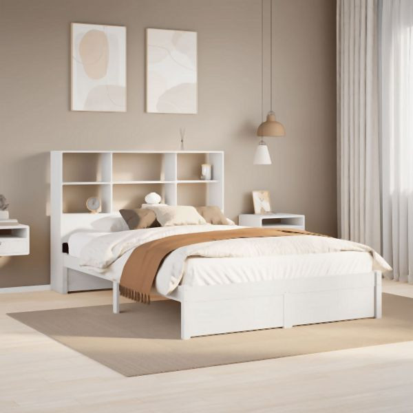 vidaXL Massivholzbett mit Regal ohne Matratze Weiß 140x200 cm Kiefer, 3322394