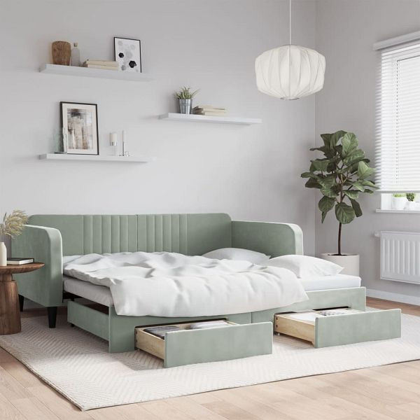 vidaXL Tagesbett Ausziehbar mit Schubladen Hellgrau 90x190 cm Samt, 3197124