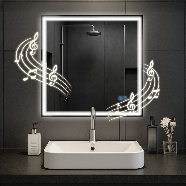 CLP Badspiegel Jaffrey 80x80 mm mit Bluetooth, klarglas, 326276