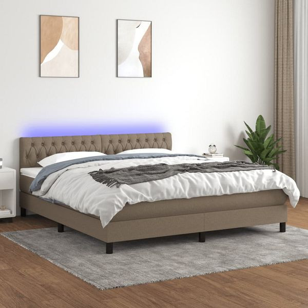 vidaXL Boxspringbett mit Matratze & LED Taupe 160x200 cm Stoff, 3133409