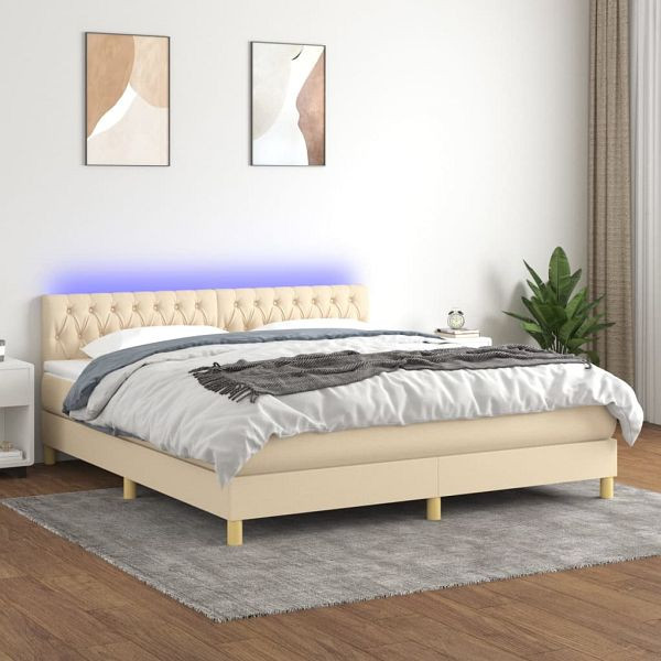 vidaXL Boxspringbett mit Matratze & LED Creme 180x200 cm Stoff, 3133978