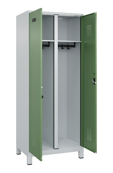 C+P Schwarz-Weiß-Spind Evolo PLUS, mit Füßen, 2 Abteile, 1950x800x500mm, 7035/6, RAL 6011 Resedagrün, Zylinderschloss, 049012-22 S10037