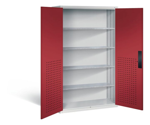 C+P Magazinschrank Serie 13, H1950xB1100xT535mm, Farbe: Lichtgrau / Rubinrot, Muldengriff, 130276-613 S10019