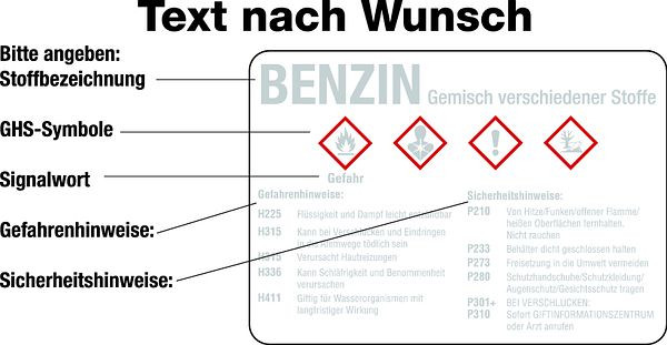 Schilder Klar Gefahrengutkennzeichnung GHS-Gefahrstoffetiketten: Text nach Wunsch, 210x148 mm Folie selbstklebend, 510/33