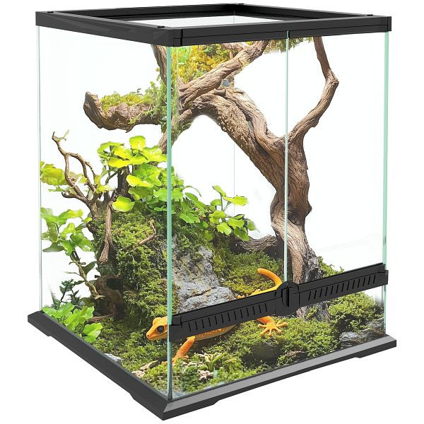 PawHut Terrarium, Glasgehäuse, verriegelbar, Kabelmanagement, 45x45x60cm, Schwarz, D40-039V02BK