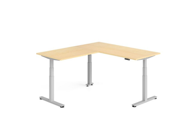 Hammerbacher Sitz-Steh-Winkeltisch 200x180cm Ahorn/Silber, VXDSMW1912/3/S