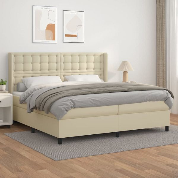 vidaXL Boxspringbett mit Matratze Creme 200x200 cm Kunstleder, 3132521, 8720287342946