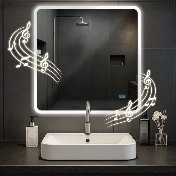 CLP Badspiegel Jericho 80x80 mm mit Bluetooth, klarglas, 326269