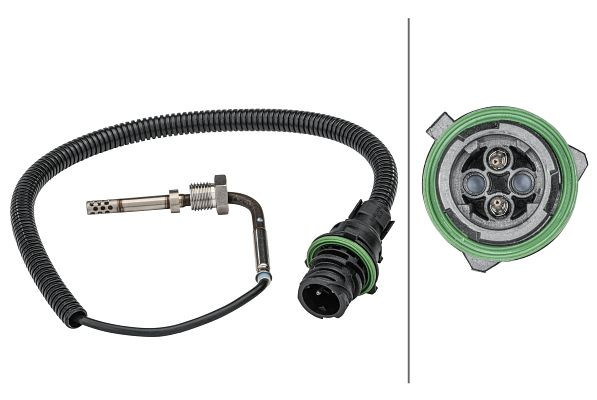 HELLA Sensor, Abgastemperatur, 2-polig, geschraubt, Kabel: 470mm, 6PT 358 181-581