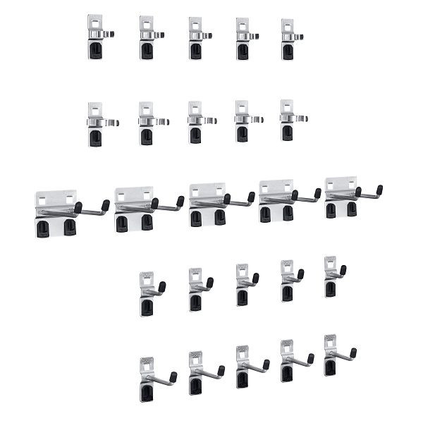 bott perfo Haltersortiment mit 25 Teilen 15 Haken, 10 Werkzeugklemmen, verzinkt, 14030210