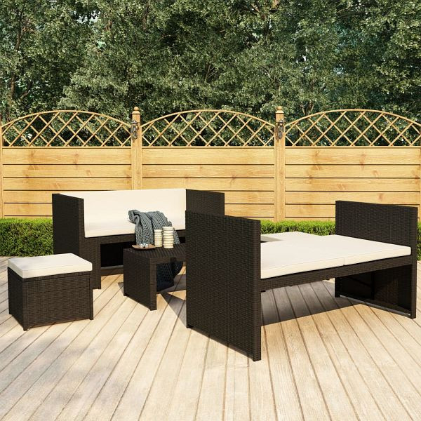 vidaXL 5-teilig Garten-Lounge-Set mit Auflagen Poly Rattan Schwarz, 48132