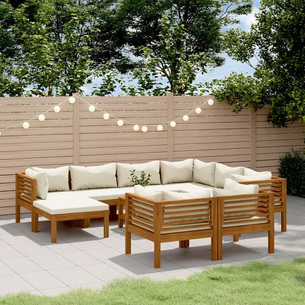vidaXL 10-teilig Garten-Lounge-Set mit Creme Kissen Massivholz Akazie, 3086941