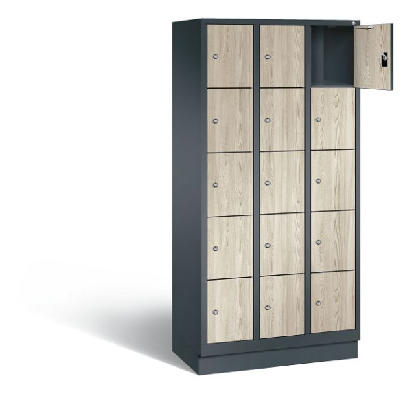 C+P Schließfachschrank Evolo, H1800xB900xT500mm, Farbe: Anthrazitgrau / Dekor Sen-Esche, 48020-305 S10262