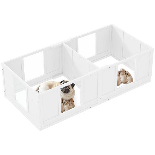 PawHut Welpenbox für Hunde, mit klaren Paneelen, 2-Raum-Design, für kleine Hunde, D06-230V00WT