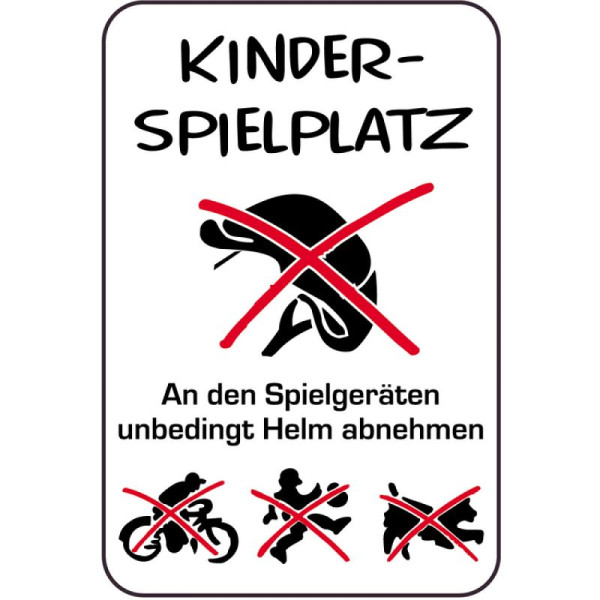 Stein HGS Spielplatzschild, KINDERSPIELPLATZ - An den Spielgeräten unbedingt Helm abnehemen, 400 x 600 mm, 14860