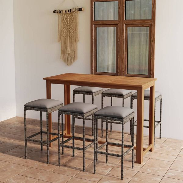 vidaXL 7-teilig Gartenbar-Set mit Kissen Grau, 3068012, 8720286340400