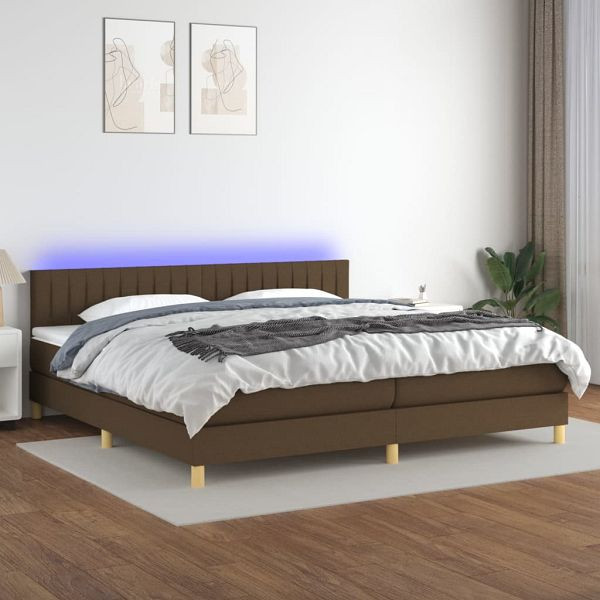 vidaXL Boxspringbett mit Matratze & LED Dunkelbraun 200x200 cm Stoff, 3133904