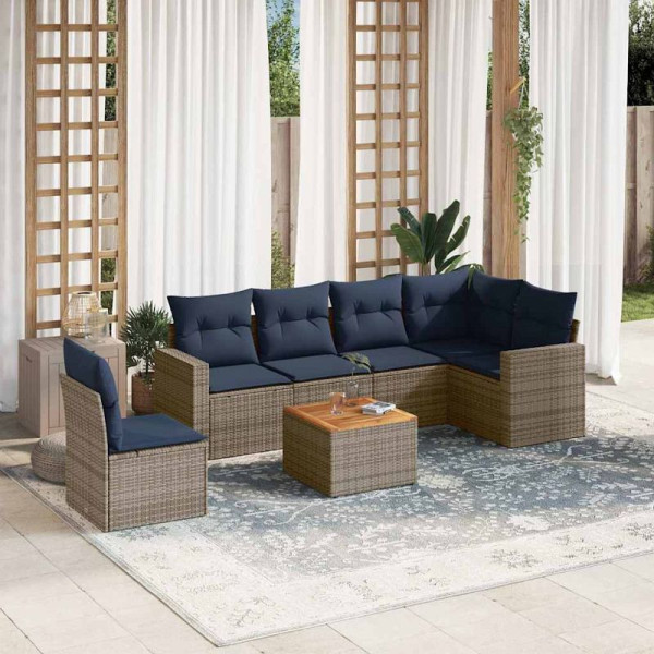 vidaXL 7-teilige Garten-Sofagarnitur mit Kissen Grau Poly Rattan, 3256481