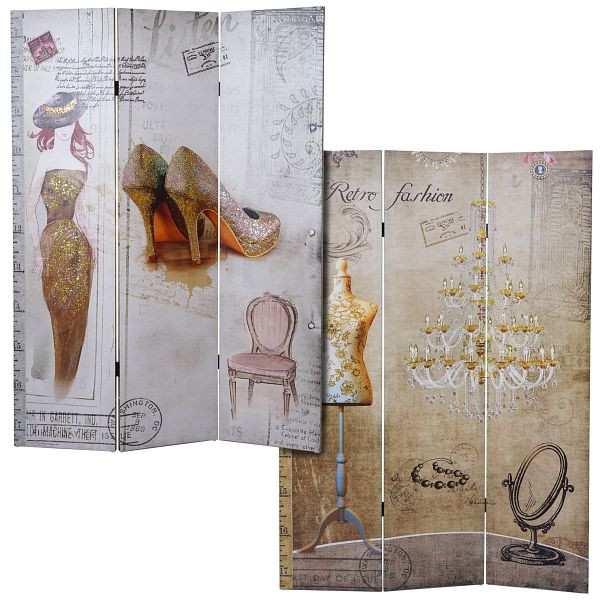 Mendler Foto-Paravent Vintage, Raumteiler Trennwand, Glitzer Retro Fashion, 180x120cm, 52867