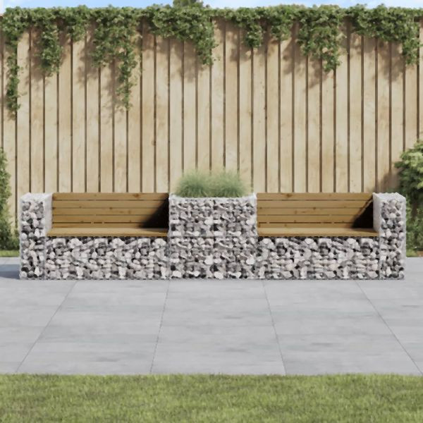 vidaXL Gartenbank mit Gabione Kiefernholz Imprägniert, 3196247