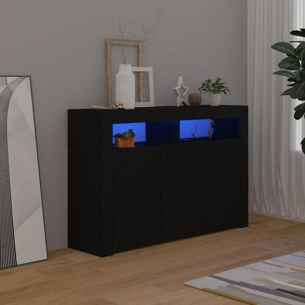 vidaXL Sideboard mit LED-Leuchten Schwarz 115,5x30x75 cm, 804338