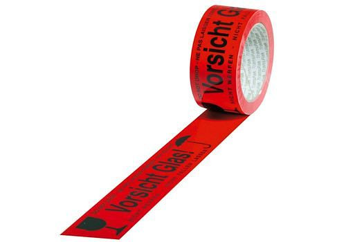 DENIOS Warn-Klebeband, PVC, Aufdruck Vorsicht Glas, in signal-rot, 50 mm breit x 66 m, VE: 12 Rollen, 299579