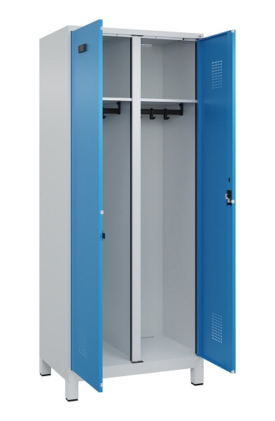 C+P Schwarz-Weiß-Spind Evolo PLUS, mit Füßen, 2 Abteile, 1950x800x500mm, 7035/5, Frontfarbe RAL 5012 Lichtblau, Zylinderschloss, 049012-22 S10034