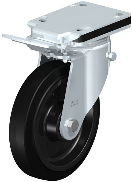 Blickle LH-POEV 200XKA-IS Stahlblech-Lenkrolle, Schwerlast-Ausführung, mit Anschraubplatte & Feststeller, Elastik-Vollgummi, Schwarz, 851911