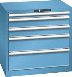 LISTA Schubladenschrank 36x27E (BxTxH) 717x572x700mm KEY Lock, Lichtblau, 5 Schubladen, Fronthöhen: 50 - 200 mm, 78.556.010