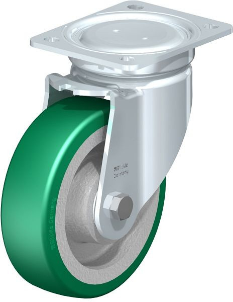 Blickle LU-GST 160K Stahlblech-Lenkrolle, schwere, geschlossene Ausführung, mit Anschraubplatte, Blickle Softhane®, Grün, 755103