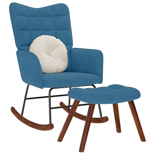 vidaXL Schaukelstuhl mit Hocker Blauer Samt, 4016853, 8721158362780