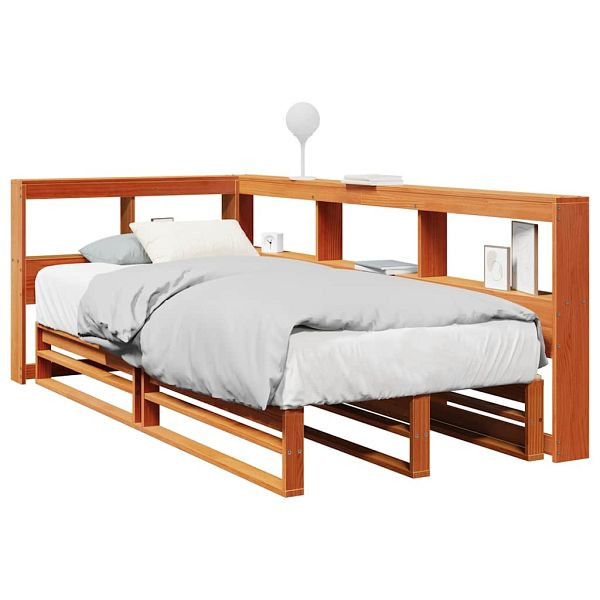 vidaXL Massivholzbett mit Regal ohne Matratze Wachsbraun 75x190 cm, 3324525