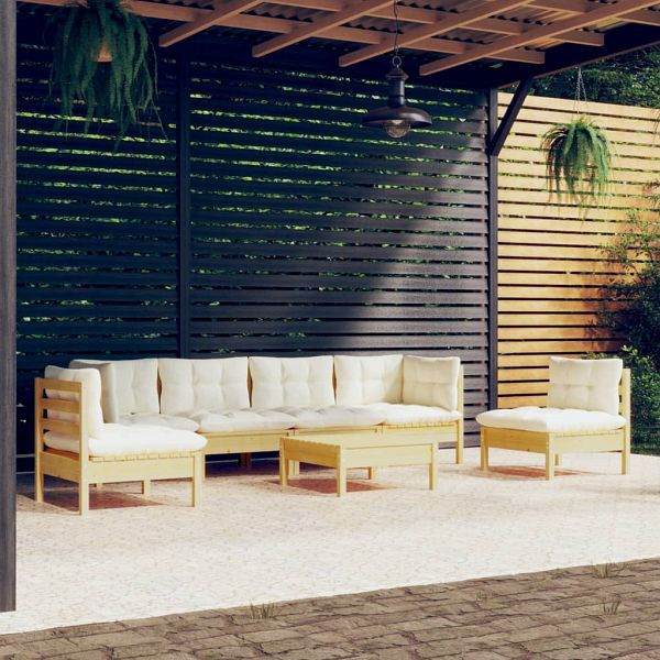 vidaXL 7-teilig Garten-Lounge-Set mit Creme Kissen Massivholz Kiefer, 3096202