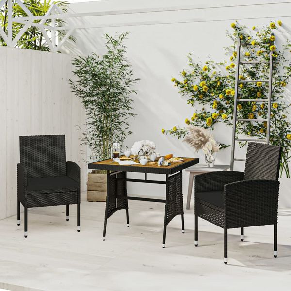 vidaXL 3-tlg. Garten-Essgruppe Poly Rattan Schwarz, 3120089