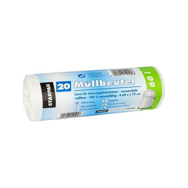Starpak Müllbeutel - 60 L, LDPE, weiß, 20 Stück, 12104