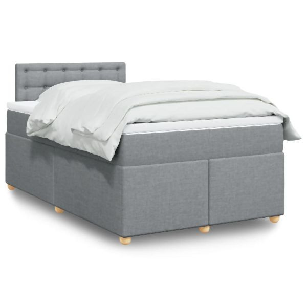 vidaXL Boxspringbett mit Matratze Hellgrau 120x200 cm Stoff, 3286661