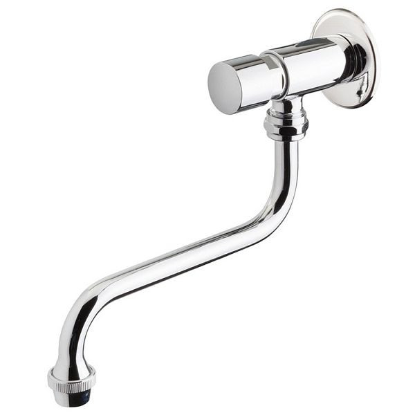 Gastro-Inox Wasserhahn mit wassersparender Druckknopfsteuerung, langer Auslauf unten, 402.603