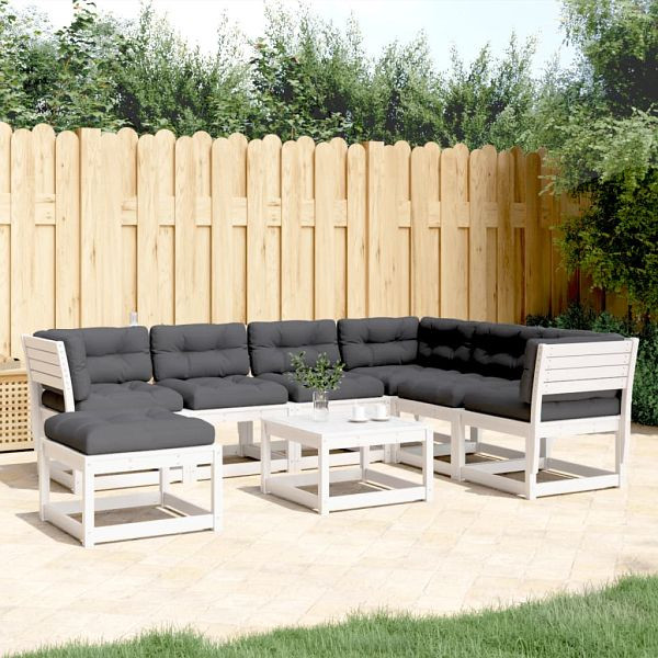 vidaXL 7-teilig Garten-Lounge-Set mit Kissen Weiß Massivholz Kiefer, 3216936