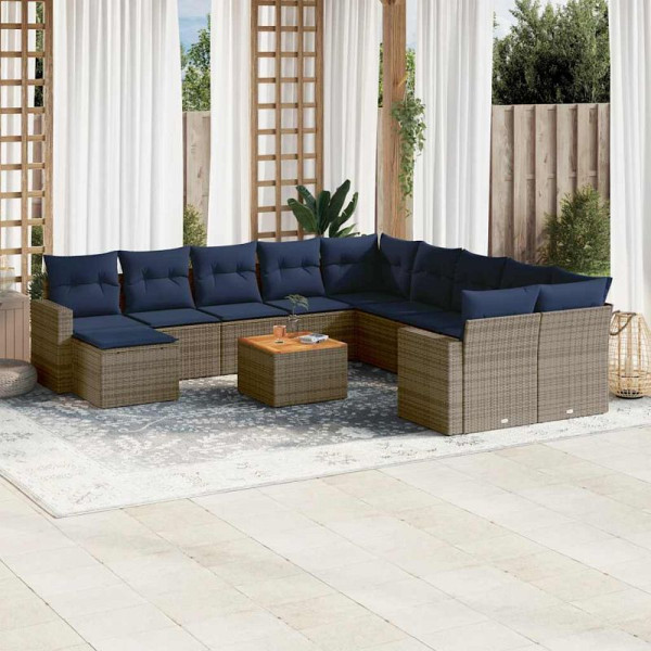vidaXL 14-teiliges Gartensofa-Set mit Kissen, grau, Polyrattan, 3256754