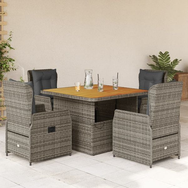 vidaXL 5-teilig Garten-Essgruppe mit Kissen Grau Poly Rattan, 3262770